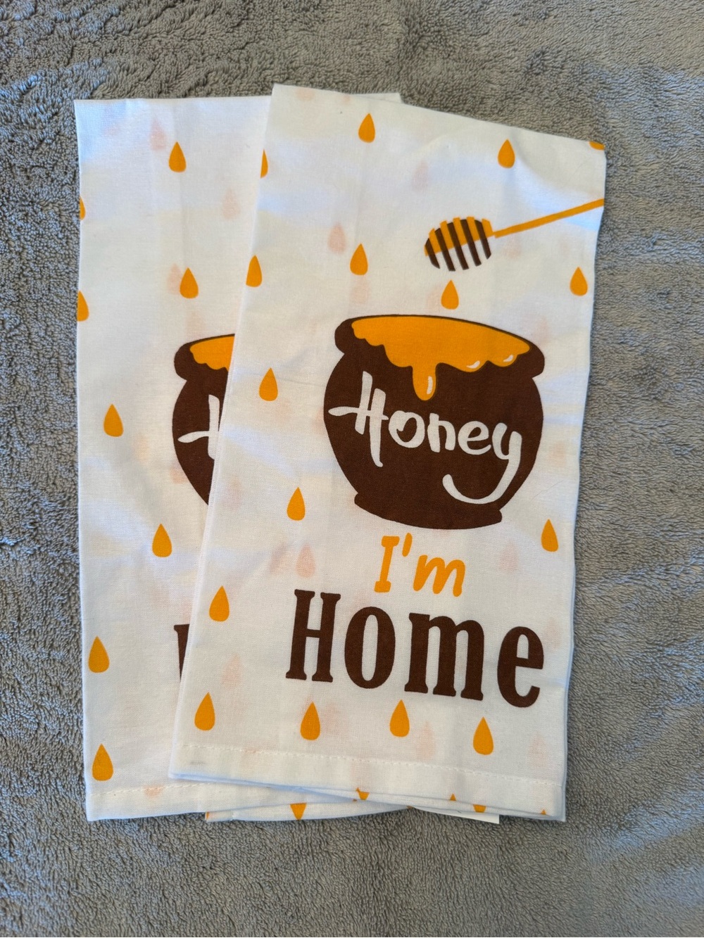 Honey I'm Home Kitchen Tea Towels - White with Yellow & Brown